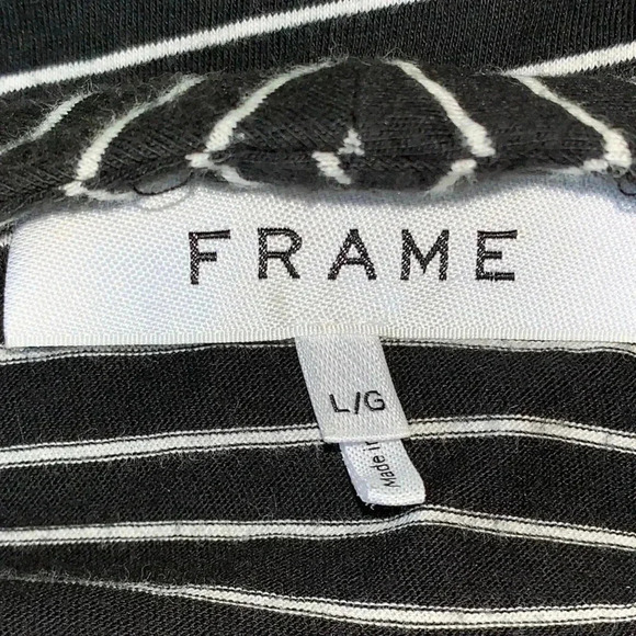 Frame Le V Mini T-Shirt Dress Women’s Large Noir Black Stripes Pima Cotton - Picture 7 of 9